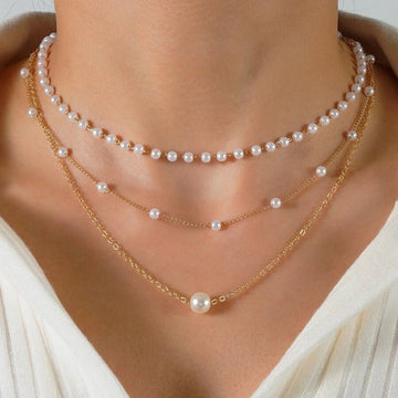 Colar Prestige Trio Dourado com Pérolas