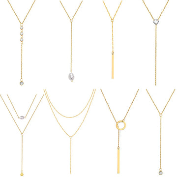 Colar de Metal Zircônia Cúbica Detalhe com pingente de barra