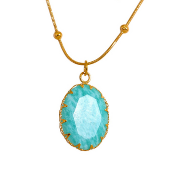 Colar com Pingente Pedra Natural Amazonite Azul