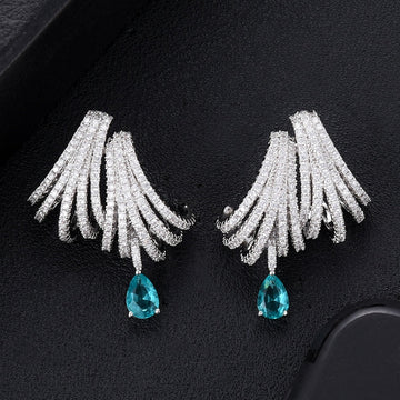 Brinco Elegante de Zircônia Branca e Azul