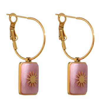 Brinco Argola com Pedra Natural Rosa