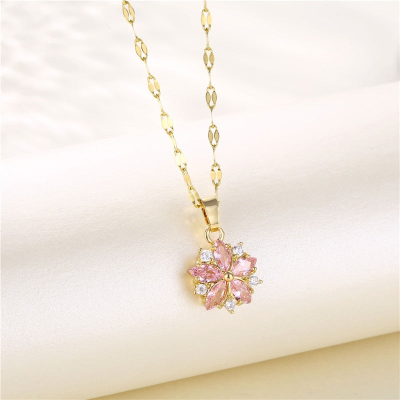 Colar Flor Turquesa Rose Banhado a Ouro 18k