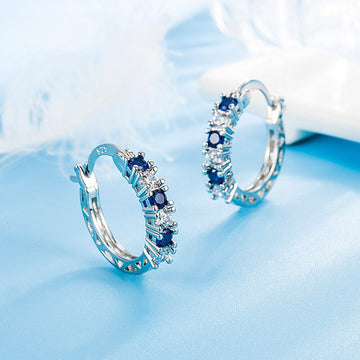 Brinco Argola de Zircônia Azul e Branca