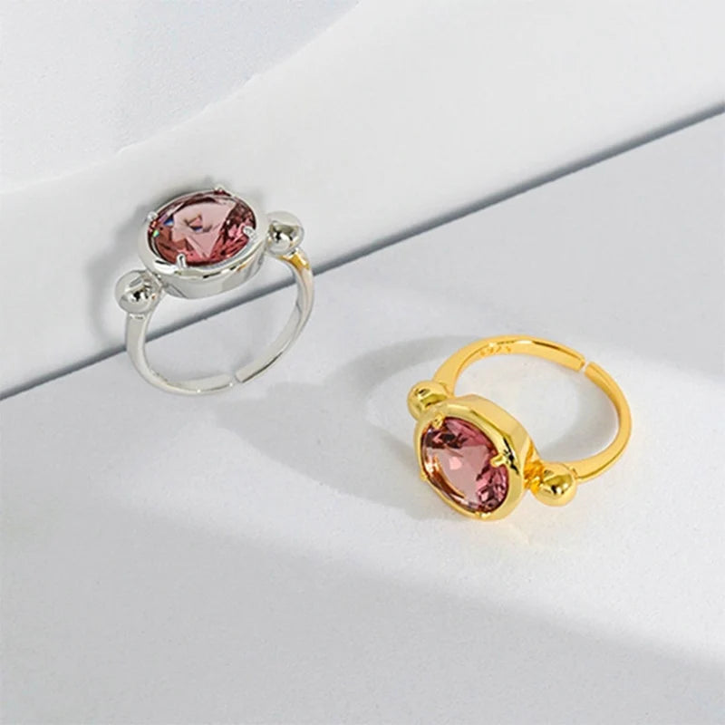 Anel Zircônia Cúbica Detalhes em Prata Cor Rosa Zircão