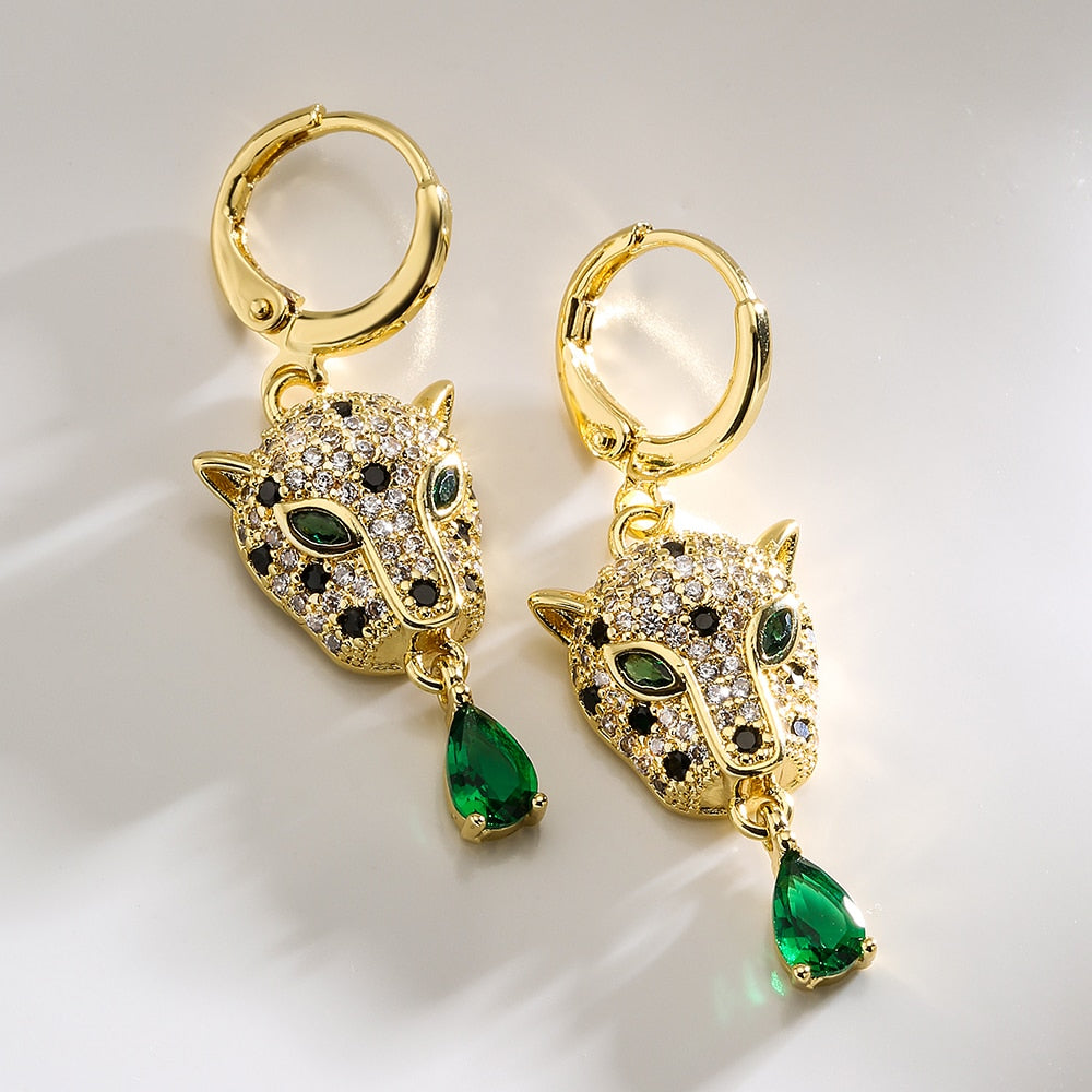 Brinco Leopardo com Cristal Verde