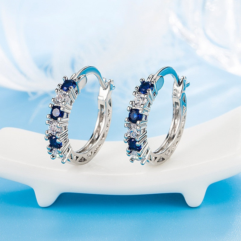 Brinco Argola de Zircônia Azul e Branca