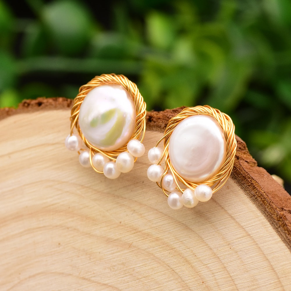 Brinco com Pérolas Barrocas Naturais Banhado a Ouro 18k