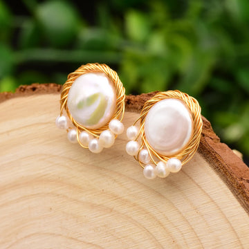 Brinco com Pérolas Barrocas Naturais Banhado a Ouro 18k