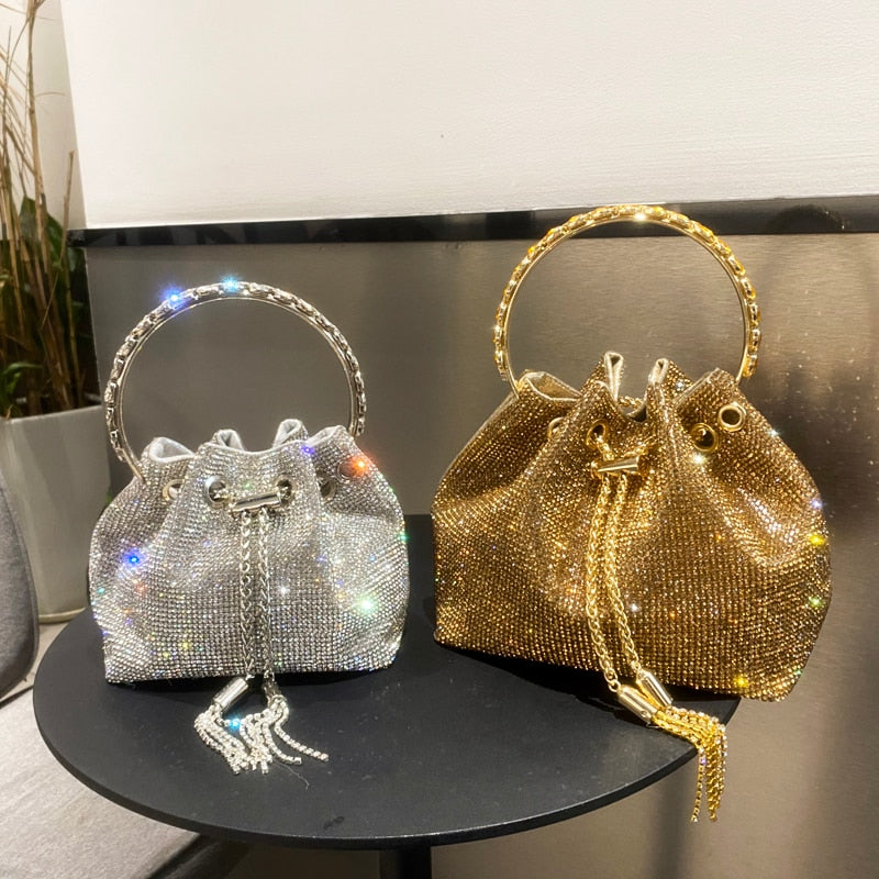Bolsa Saquinho Strass Prata