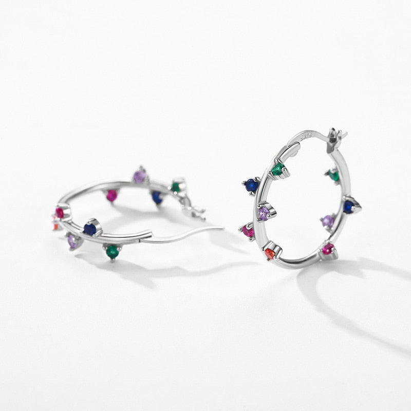 Brinco Argola com Zircônias Coloridas - Prata 925