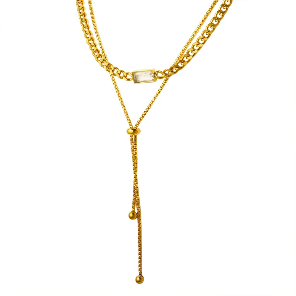 Colar Duplo com Cristal de Zircônia