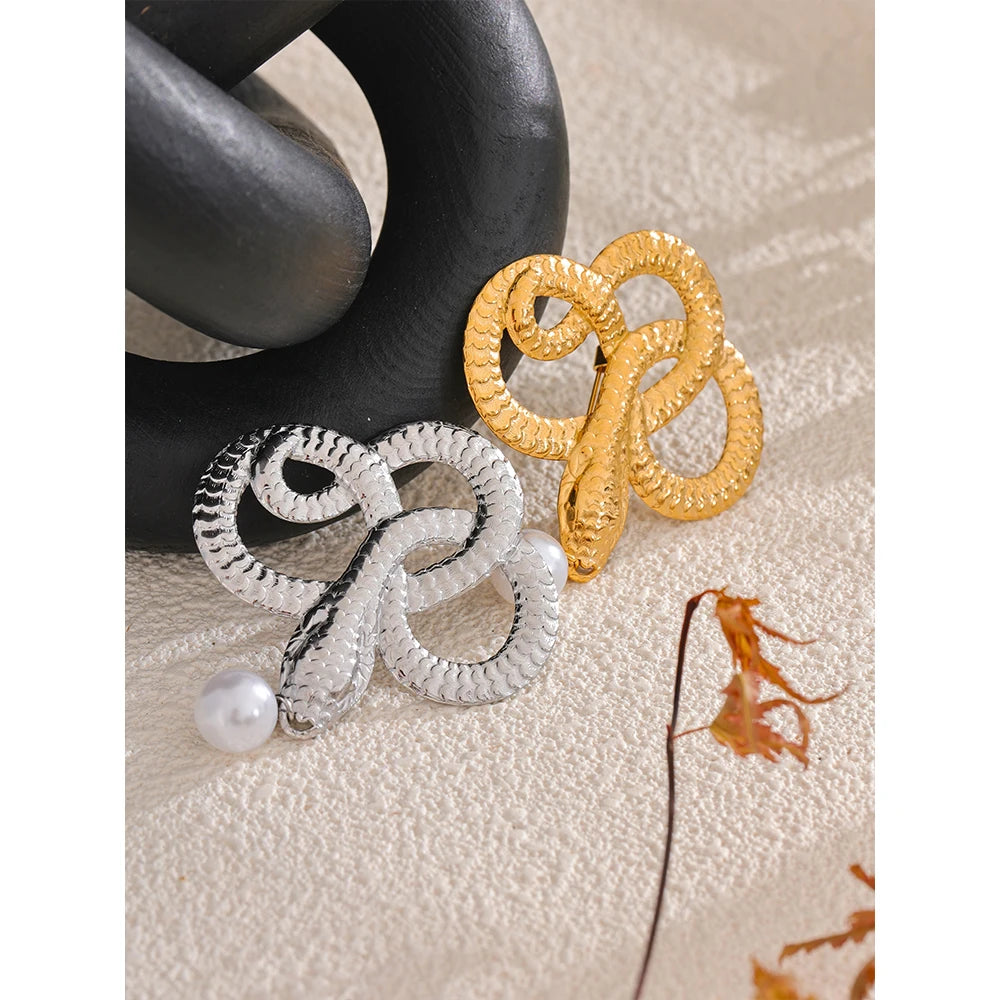 Broches aço inoxidável 316l Detalhes em Cobra Gota Pérola