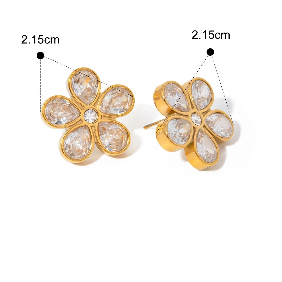 Brinco Metal de Zircônia Detalhes em Flor de Ouro