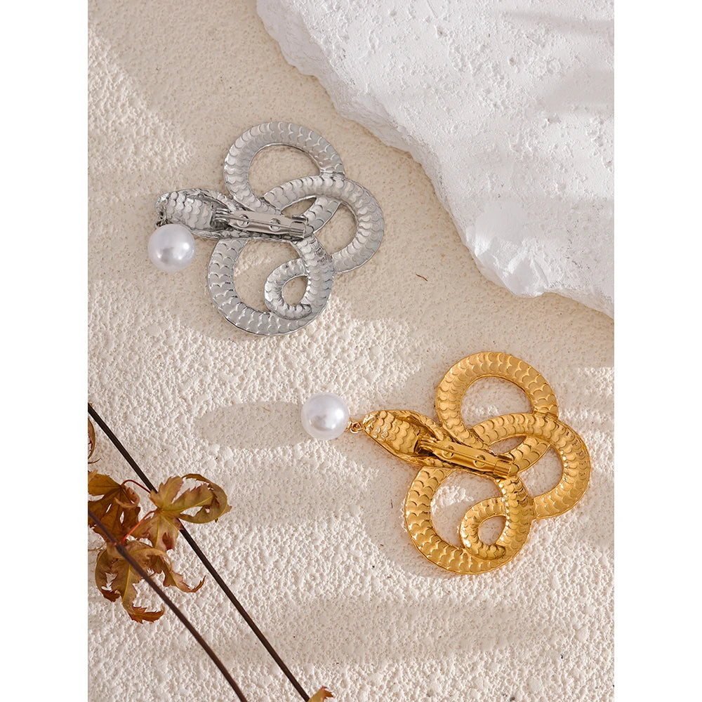 Broches aço inoxidável 316l Detalhes em Cobra Gota Pérola