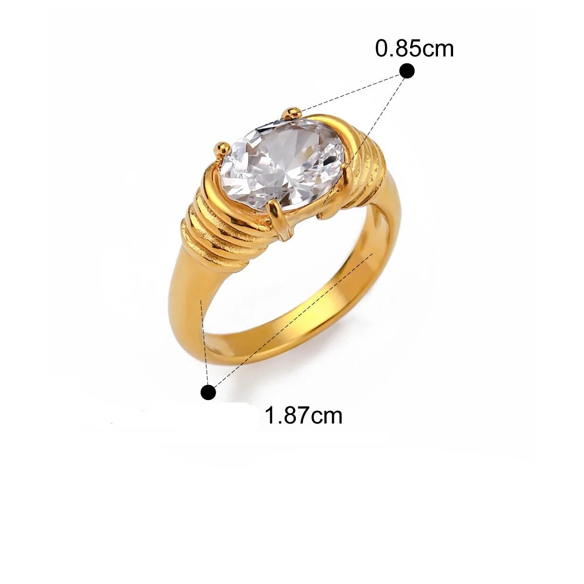 Anel Zircônia Cúbica Metal Aço Inoxidável Detalhes Elegantes