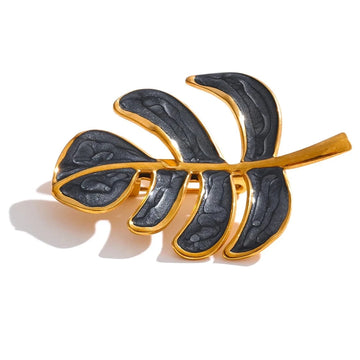 Broche Pérola 18k pvd com Detalhes em Folha