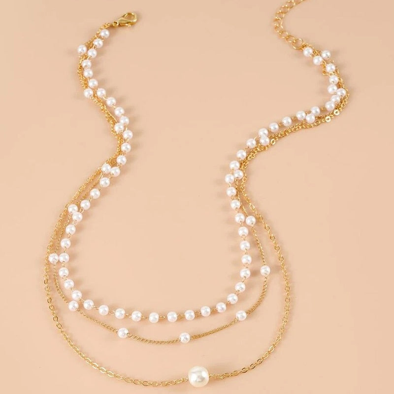 Colar Prestige Trio Dourado com Pérolas