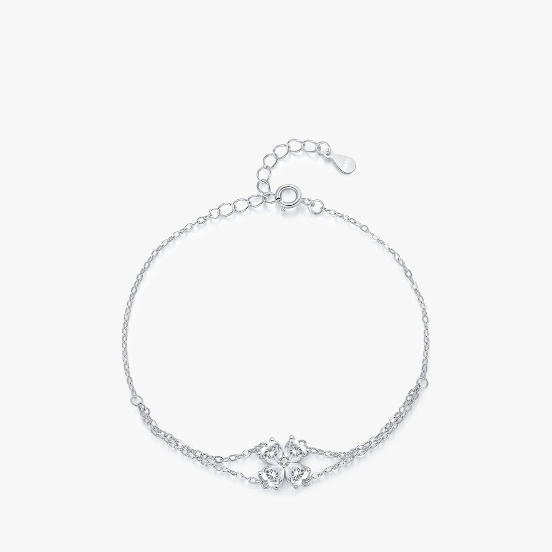Pulseira Prata 925 Detalhes em Flores Corações