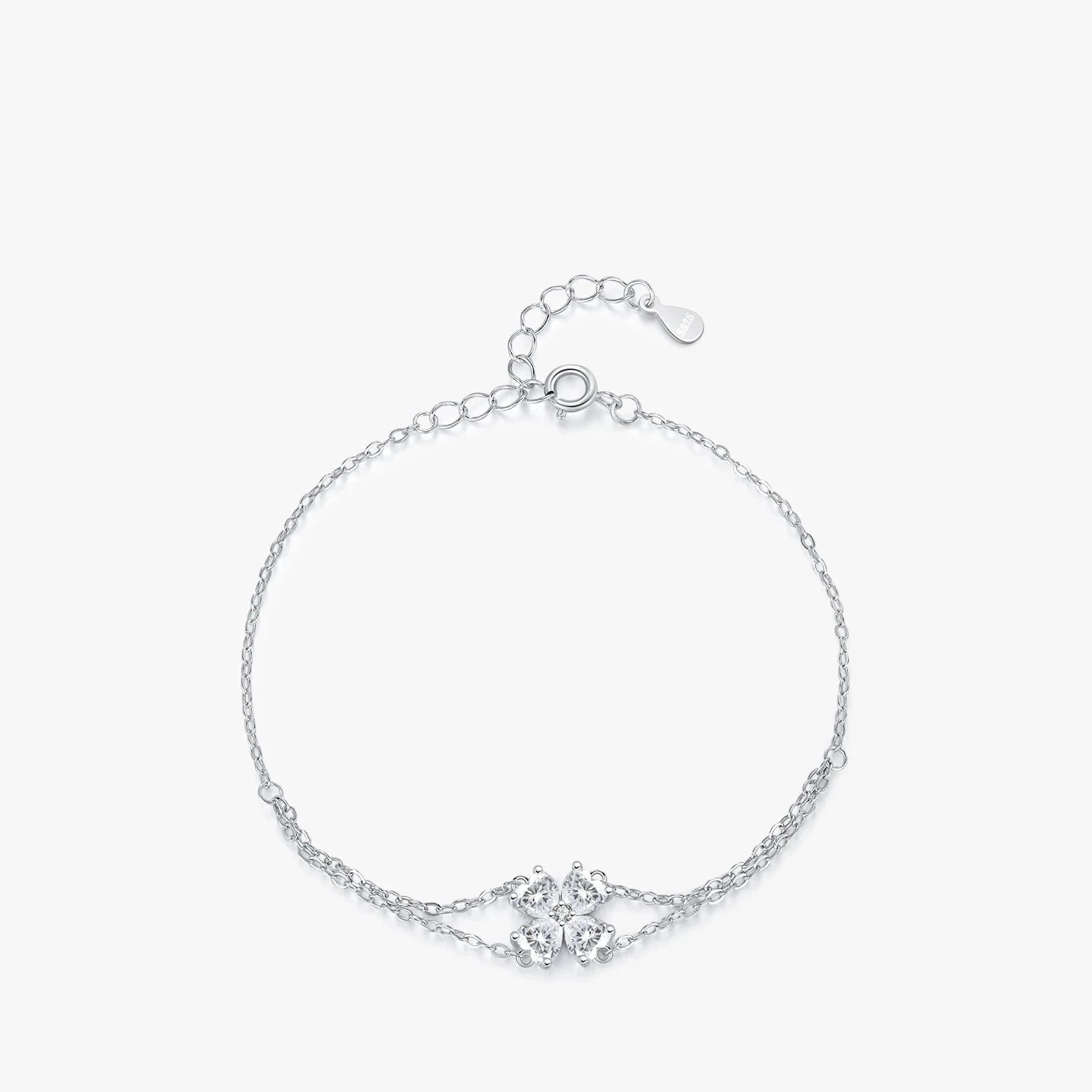 Pulseira Prata 925 Detalhes em Flores Corações