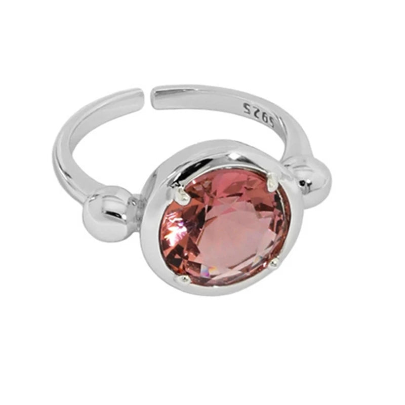 Anel Zircônia Cúbica Detalhes em Prata Cor Rosa Zircão