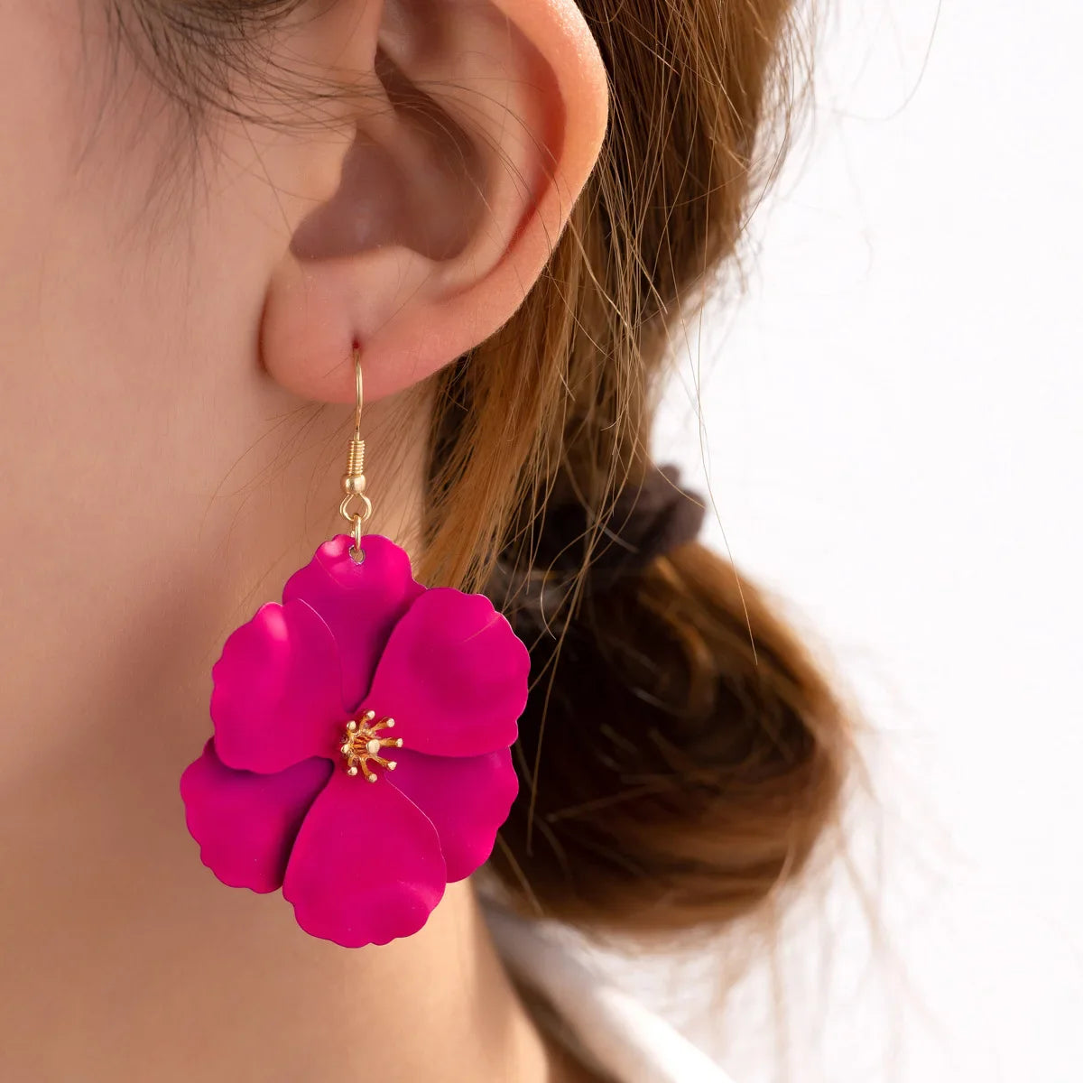 Brinco Longo Flor Pink