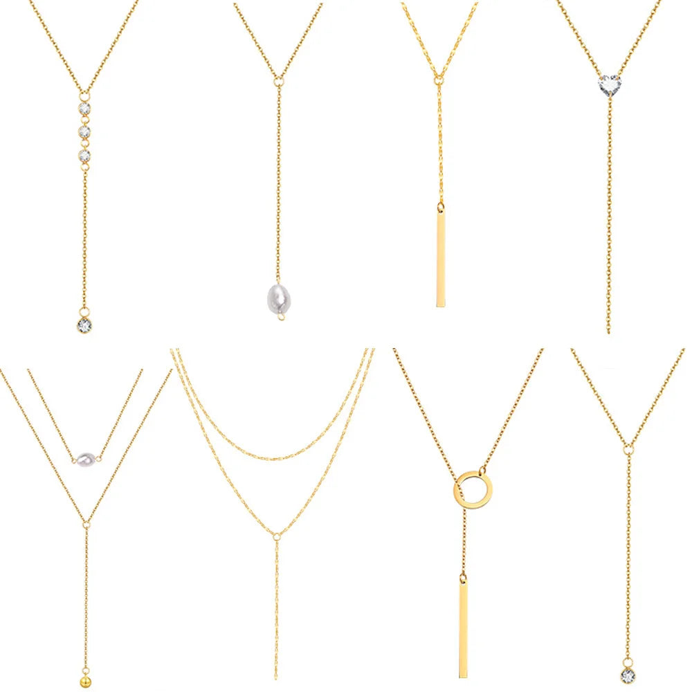 Colar de Metal Zircônia Cúbica Detalhe com pingente de barra