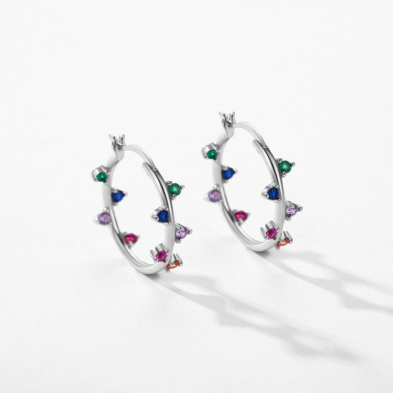 Brinco Argola com Zircônias Coloridas - Prata 925