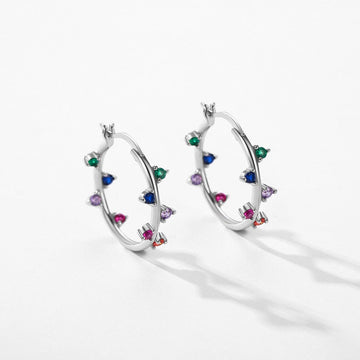 Brinco Argola com Zircônias Coloridas - Prata 925