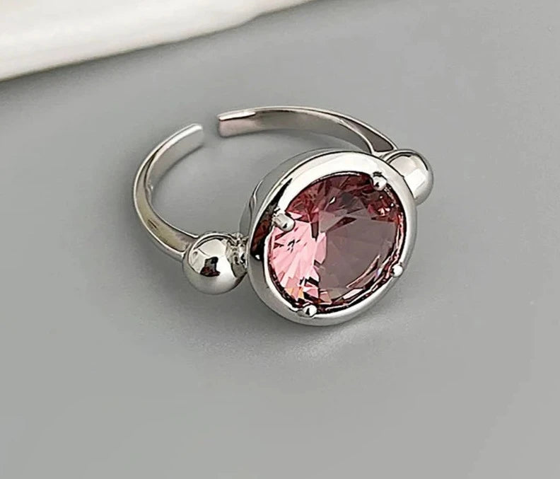 Anel Zircônia Cúbica Detalhes em Prata Cor Rosa Zircão