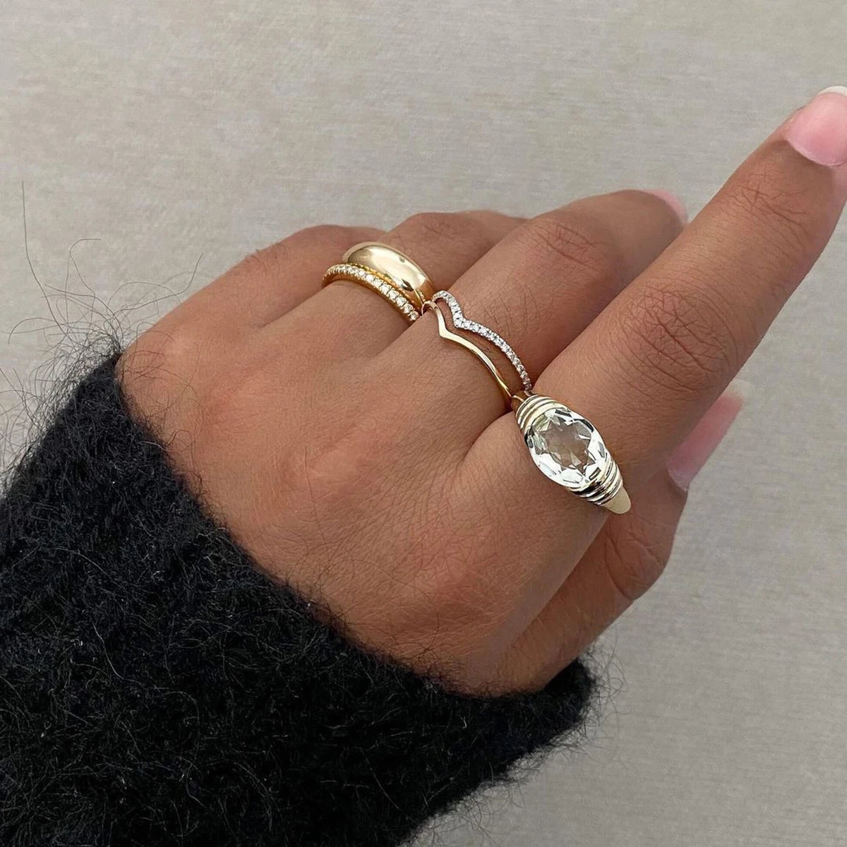 Anel Zircônia Cúbica Metal Aço Inoxidável Detalhes Elegantes