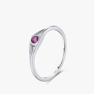 Anel Prata 925 Detalhada em Zircônia Redonda Vermelha Rosa