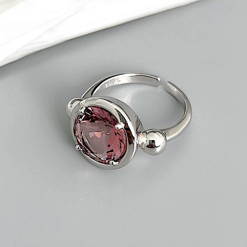 Anel Zircônia Cúbica Detalhes em Prata Cor Rosa Zircão
