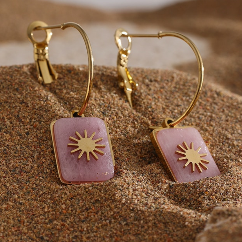 Brinco Argola com Pedra Natural Rosa