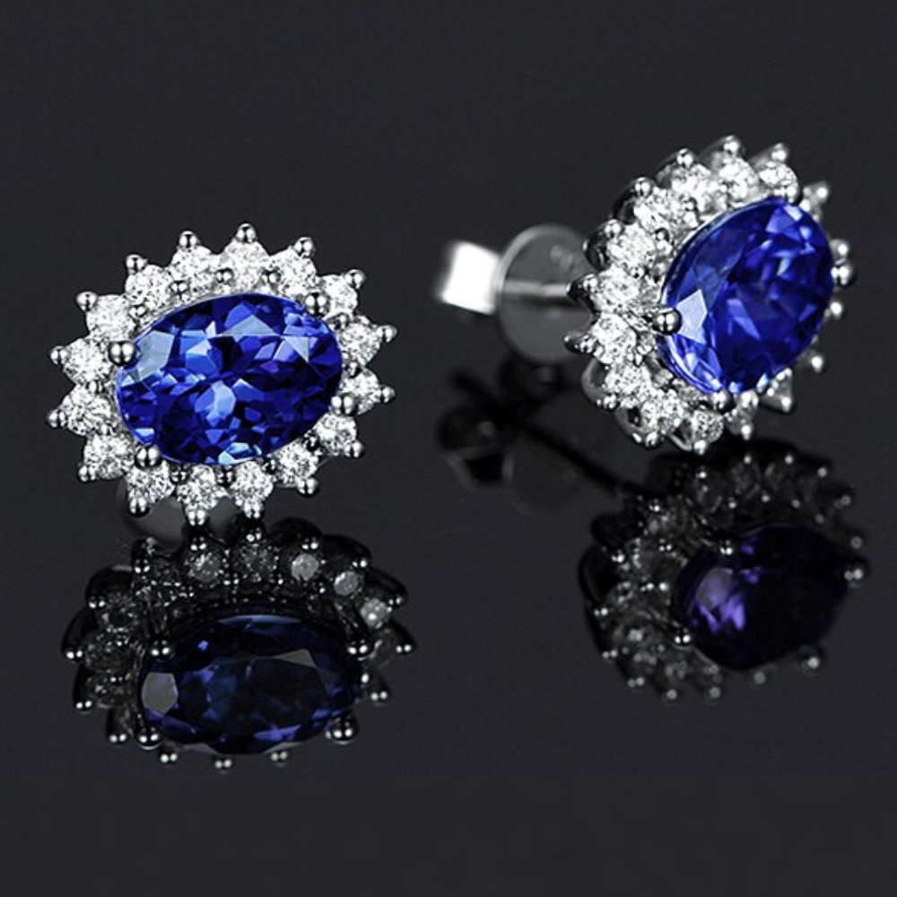 Brinco Elegante com Cristais de Zircônia Branca e Azul